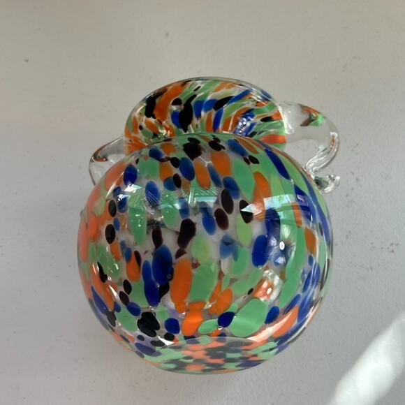 Vintage Hand Blown Art Glass Comfety Spotted Heavy Vase 2 Handles - Picture 11 of 16